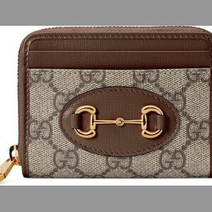 Gucci Beige/Brown GG Supreme Coated Canvas Horsebit 1955 Zippy Card Wallet